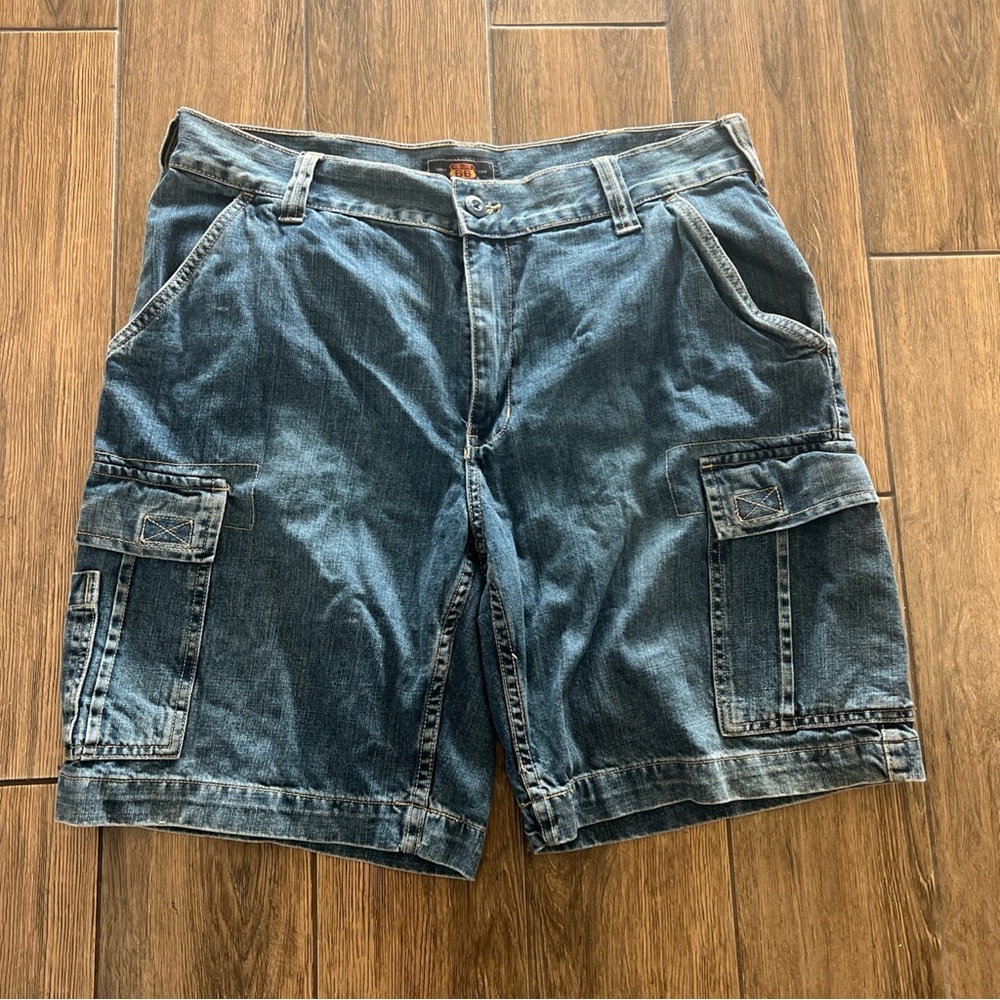 VTG Y2K Route 66 Men's Cargo Denim Shorts Casual Summer Utility Pockets Size 36